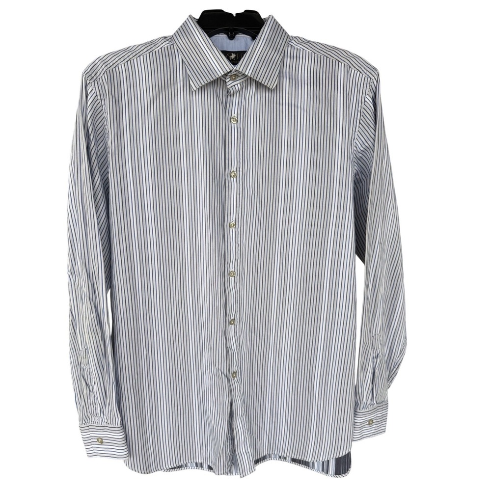 Hart Schaffner Marx Shirt Mens XL Blue White Striped Long Sleeve Button Down‎